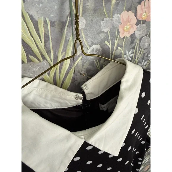 York & Company Black White Polka Dot Sheath Dress Collared Cap Sleeve Size S - Picture 4 of 7